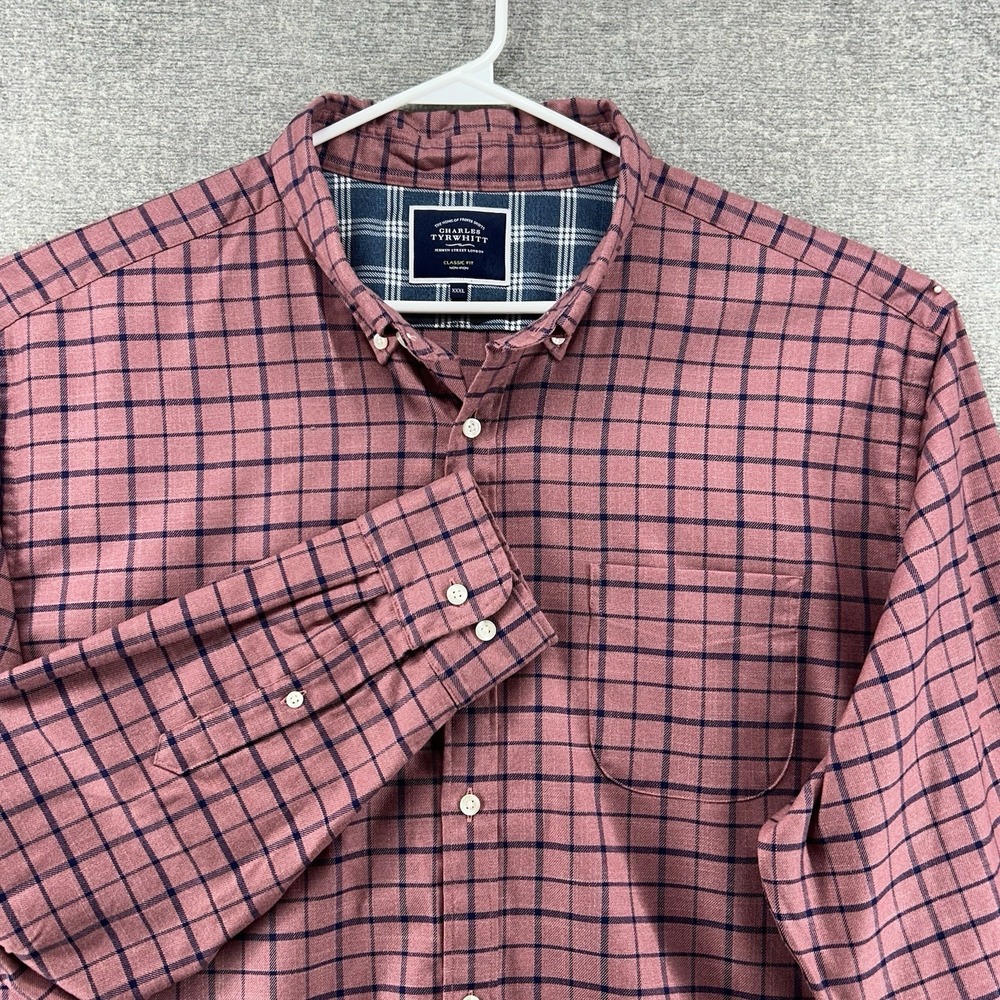 Charles Tyrwhitt Classic Fit Shirt Men Size XXXL Red Blue Plaid Long Sleeve